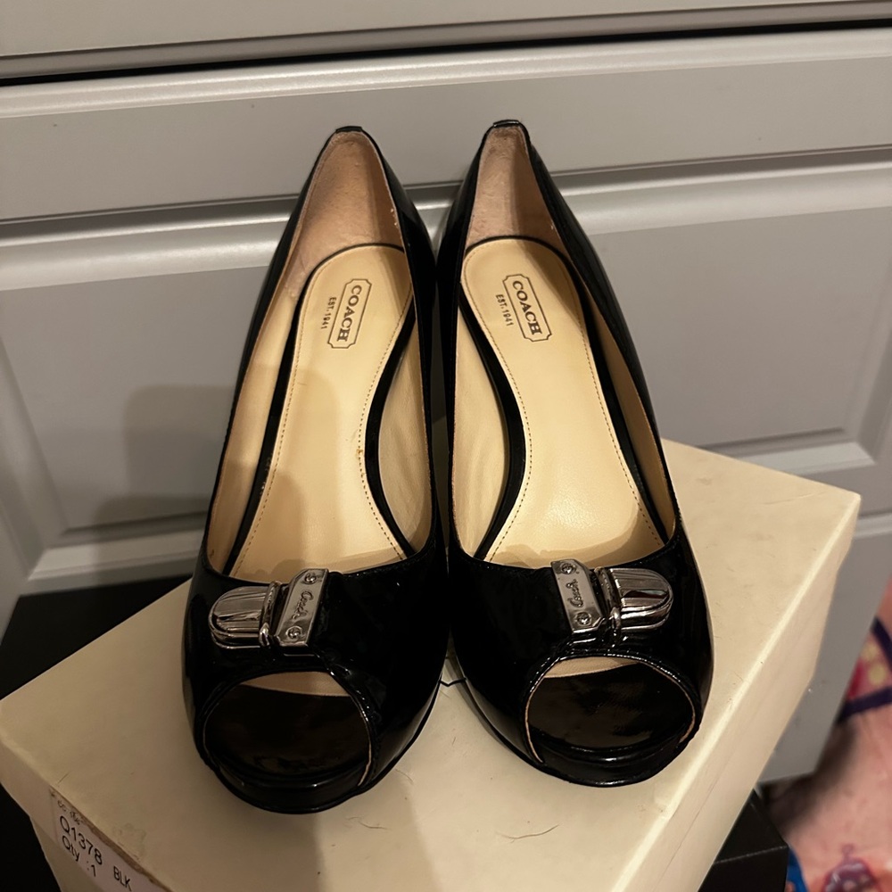 Coach Black Peep Toe Heels